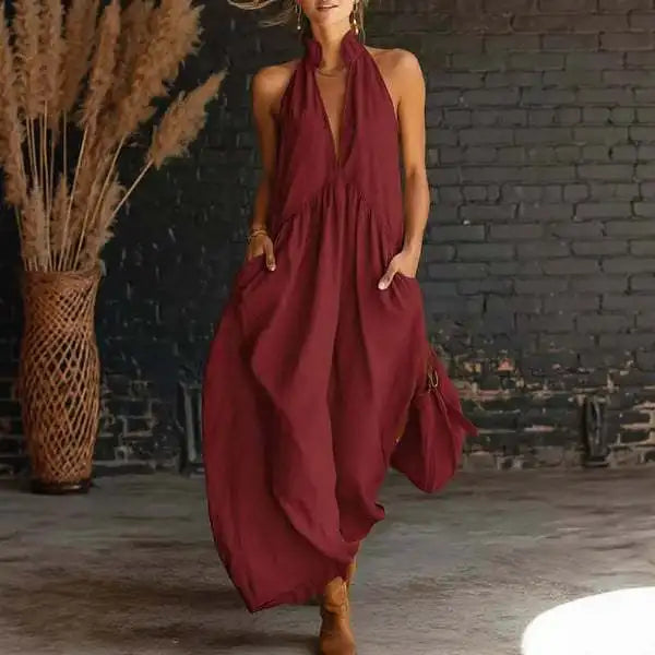 BreezeFlow™ Maxi Dress 🌸✨ — Loose Fit Comfort with Pockets