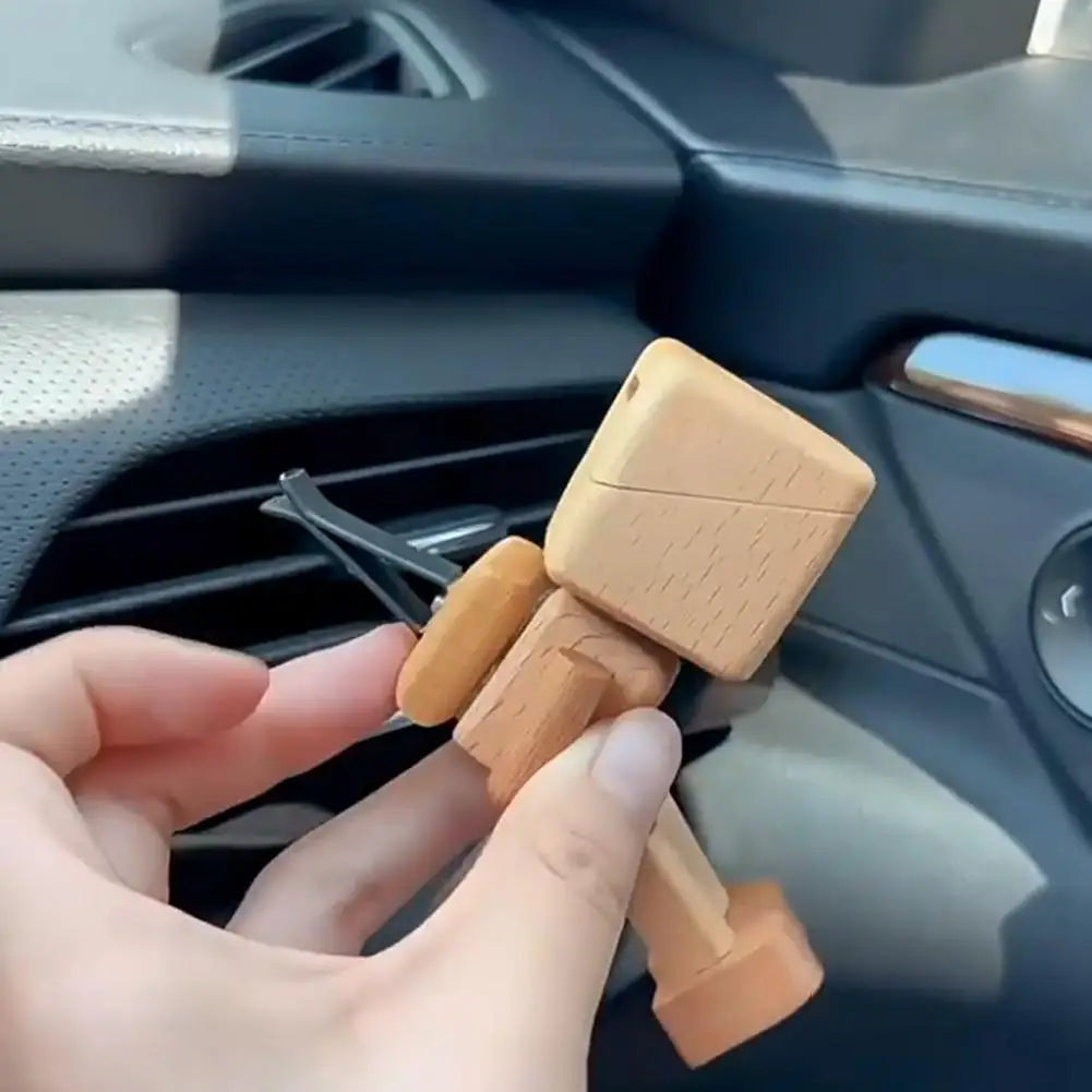 Muñeco de madera que se sacude para la consola del coche, Robot que balancea las piernas, Figura de madera hecha a mano, Difusor de aroma de madera para coche