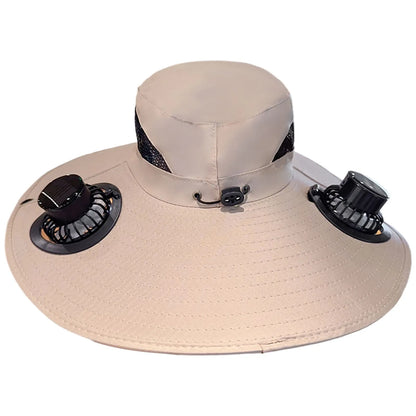 Multi-Function Solar Fan Sun Hat - Waterproof Fishing Hat with Built-In USB Charging & Wide Brim for UV/Heat Protection