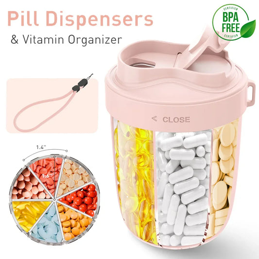 Dose on Time: 7-Compartment Pill Dispenser Bottle