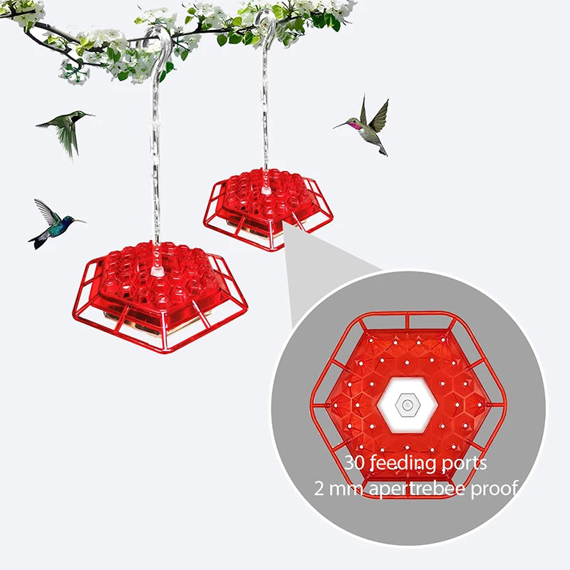 Comedero hexagonal para pájaros silvestres con gancho, comedero para colibríes, comedero para pájaros de jardín, dispensador de agua para mascotas de bosque