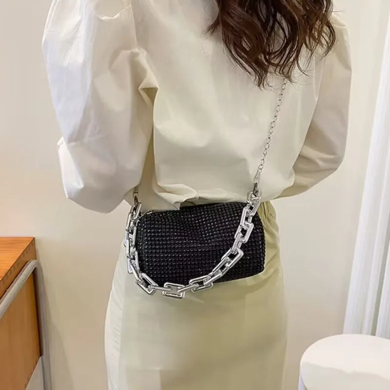 Allover Rhinestone Bucket Bag, Glitter Chain Prom Purse, Women's Mini Crossbody Bag (6.3*3.54) Inch Stone's Store