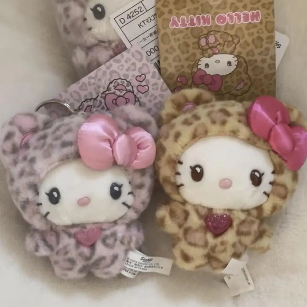 Sanrio Leopard Print Bear Series Hello Kitty Keychain Pendant Cartoon Kitty Cat Plush Doll Pendant Keychain Bag Decorations Gift Stone's Store