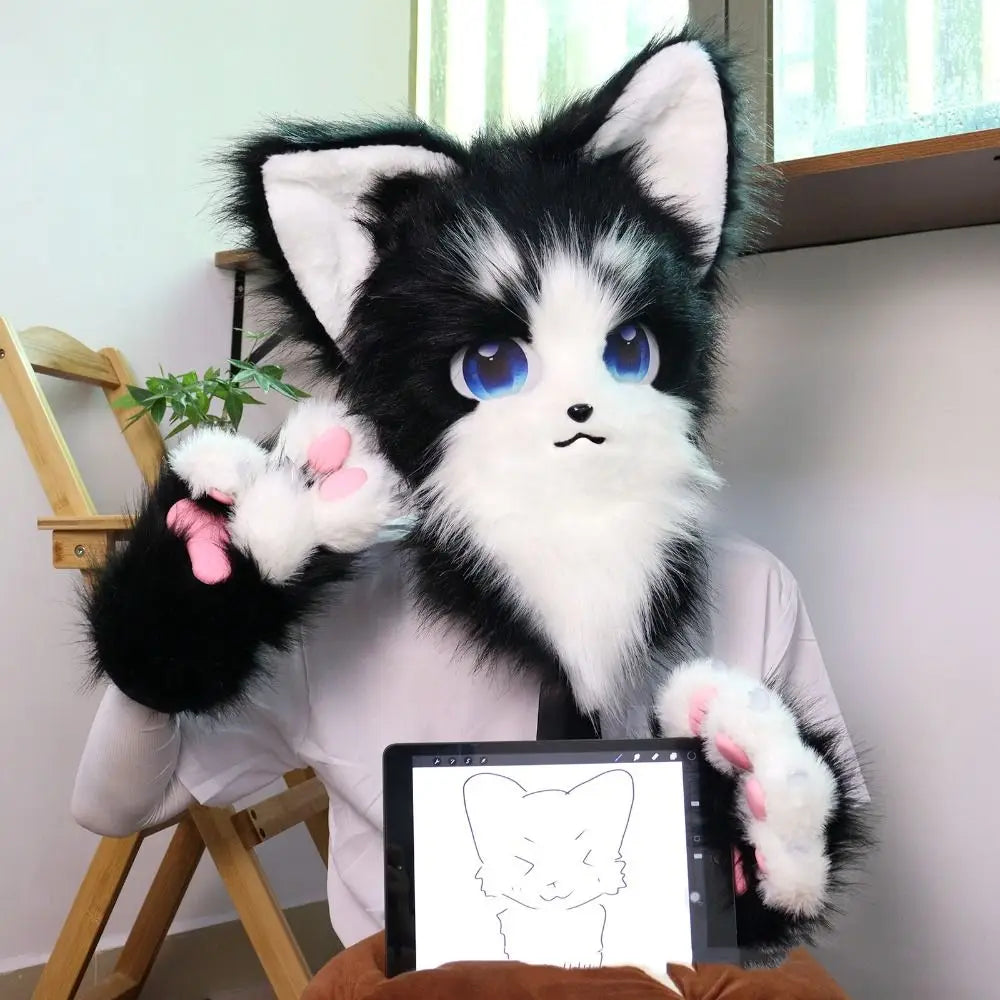 Guantes Kawaii de dibujos animados para disfraz, peludos, de piel, Kigurumi, de felpa, con patas de gato, guantes gruesos y cálidos con garras de gato, regalos