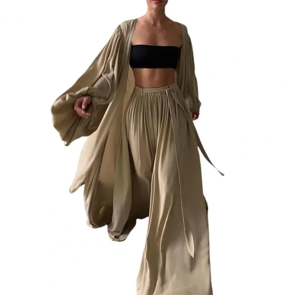 Solid Color Camisole Long Sleeve Jacket And Pants Set Shop1103320181 Store