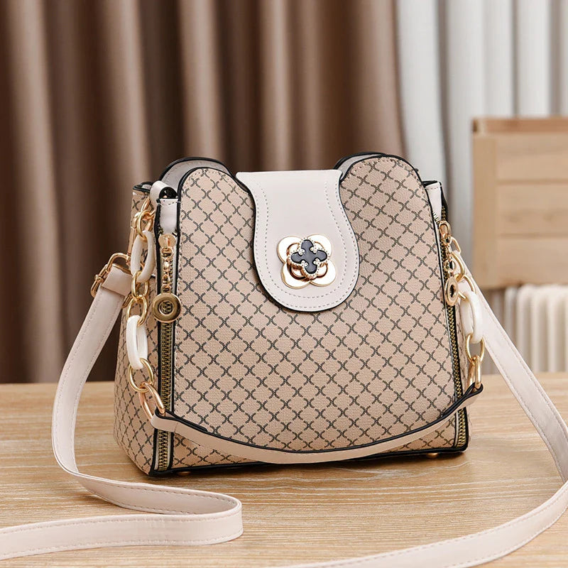 New Women Handbag Bag Luxury Design Bucket Shoulder Crossbody Bag Flip Check Print Large Capacity Single Shoulder Straddle Bag Yogodlns Outlet Store