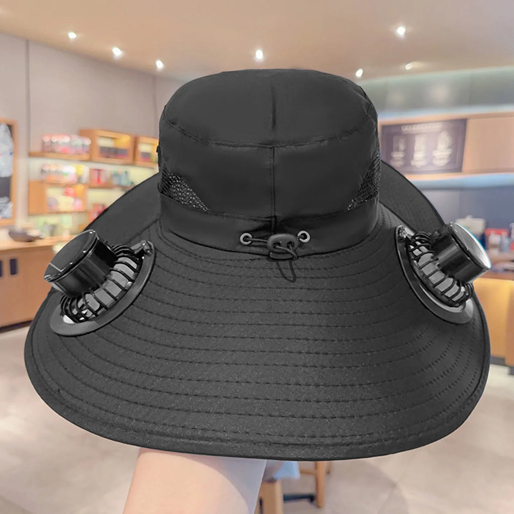 Multi-Function Solar Fan Sun Hat - Waterproof Fishing Hat with Built-In USB Charging & Wide Brim for UV/Heat Protection