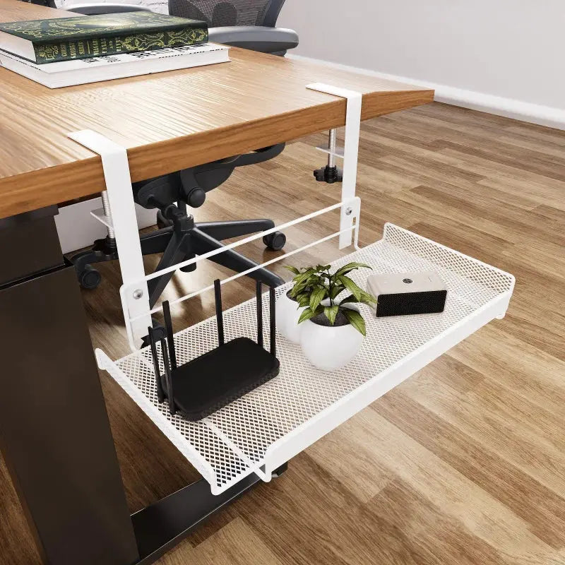 Bandeja organizadora de cables para escritorio, sin taladros, organizador de cables de acero para escritorio