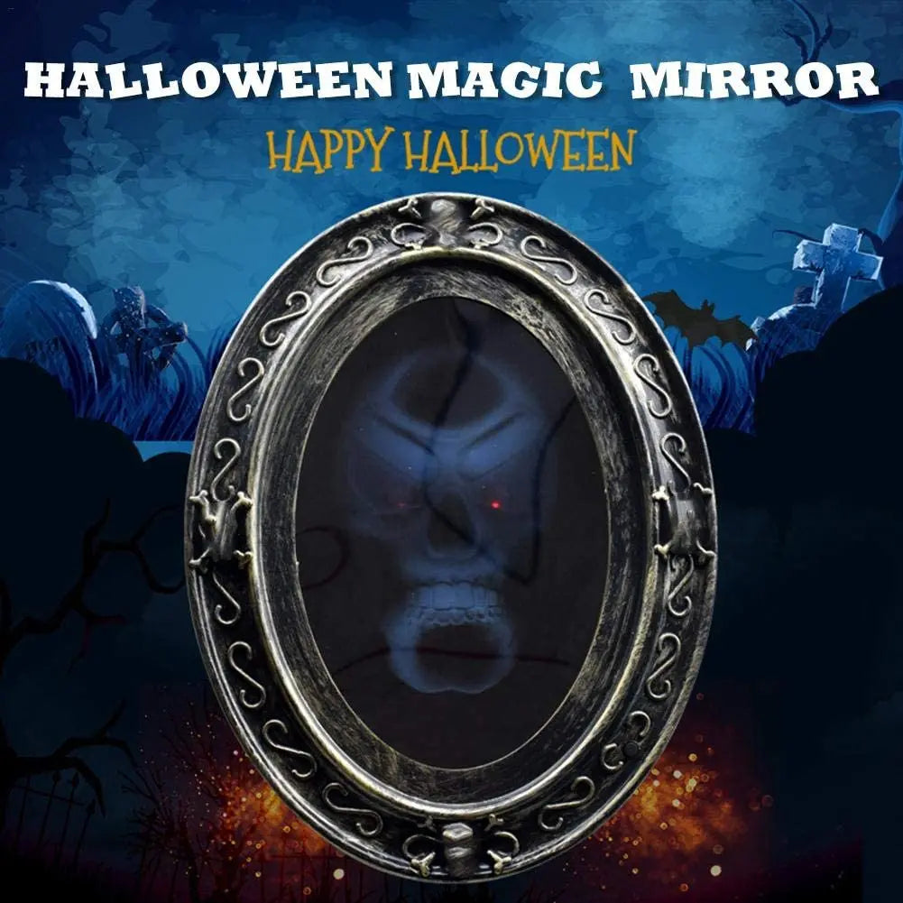 Espejo Embrujado Activado por Movimiento, Espejo Embrujado Aterrador con Sonido Espeluznante - Retrato Luminoso Decoración de Utilería de Halloween
