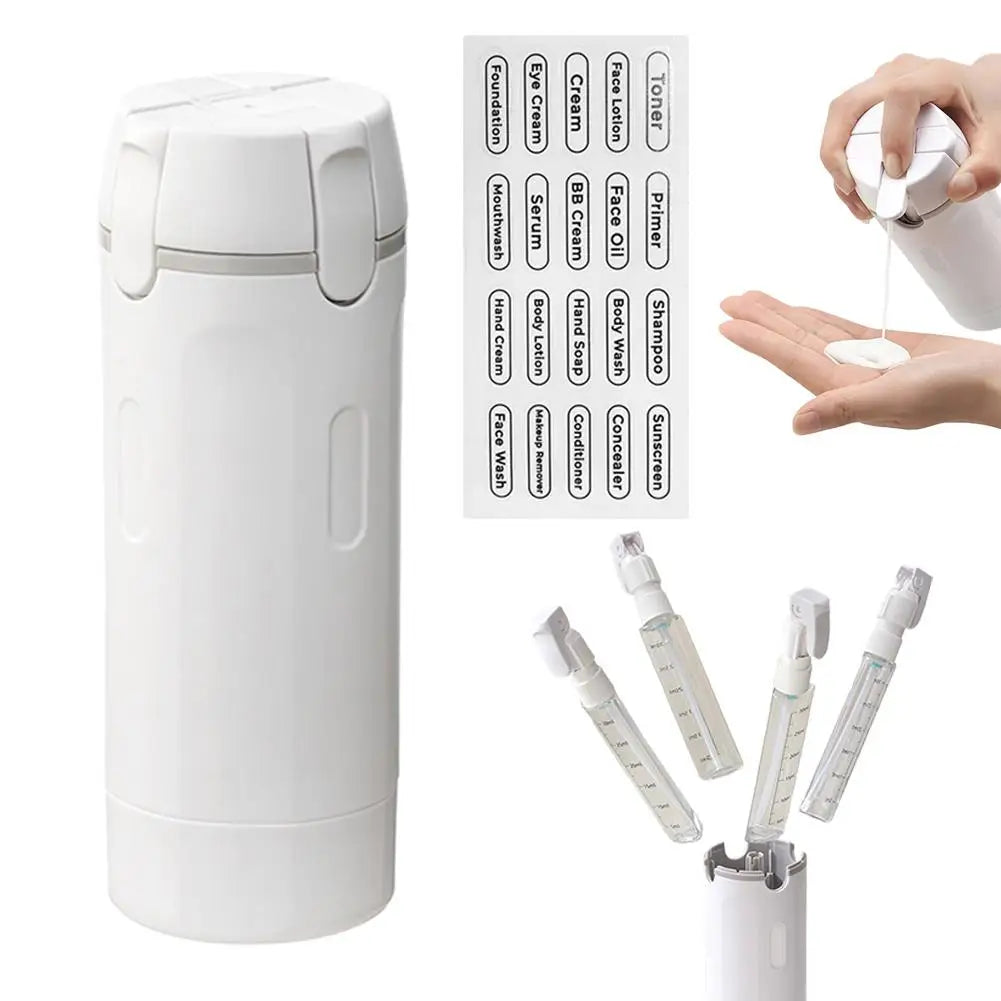 TravelFlow™ 4-in-1 Dispenser ✈️ — One Bottle, Four Essentials