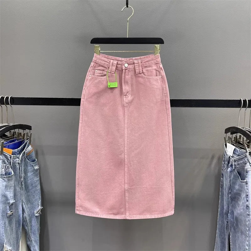 Round Neck A-Line Denim Midi Dress