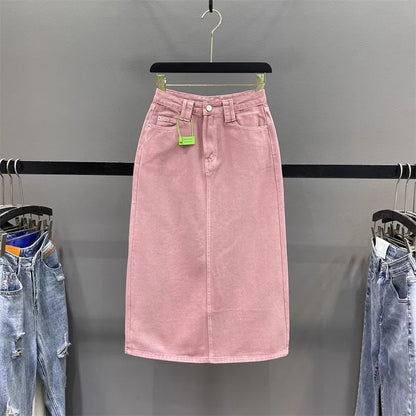 Round Neck A-Line Denim Midi Dress