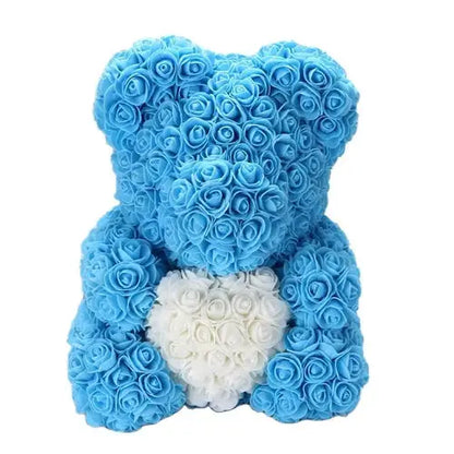 40/25cm Blue Rose Bear Heart Artificial Flower Rose Teddy Bear For