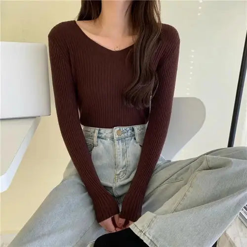 Women's Casual Knitted Sweater | Long Sleeve Pullover for Fall & Winter