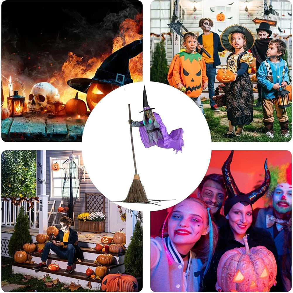 6 Foot Flying Witch Decoration, Halloween Props with Terrifying Sounds and Lights, Garden Lawn, Halloween Decoration Outdoor