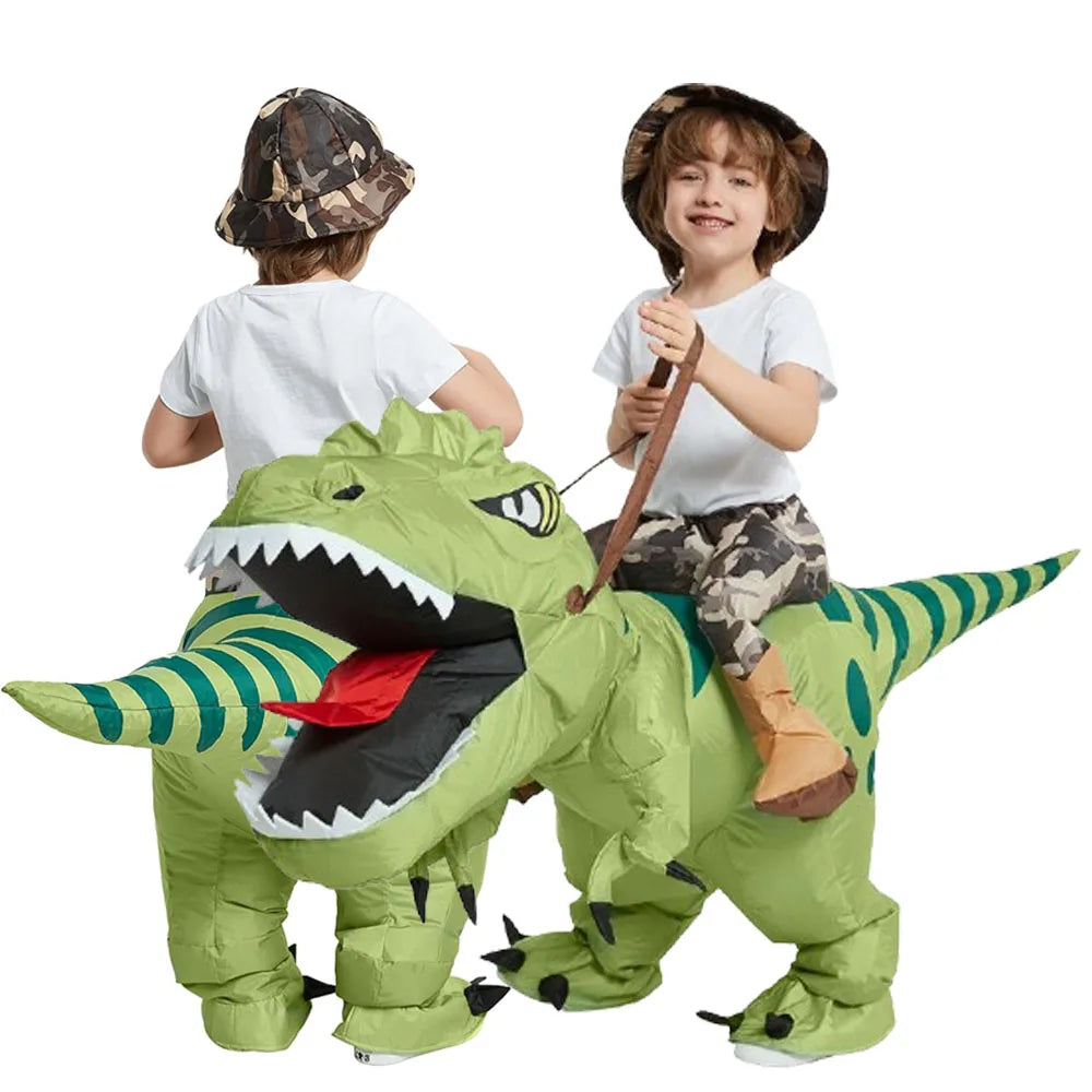 Inflatable Ride-On T-Rex Costume Blow-Up Dinosaur Suit for Halloween Cosplay Party Outfit Funny Animal Themed Dress-Up