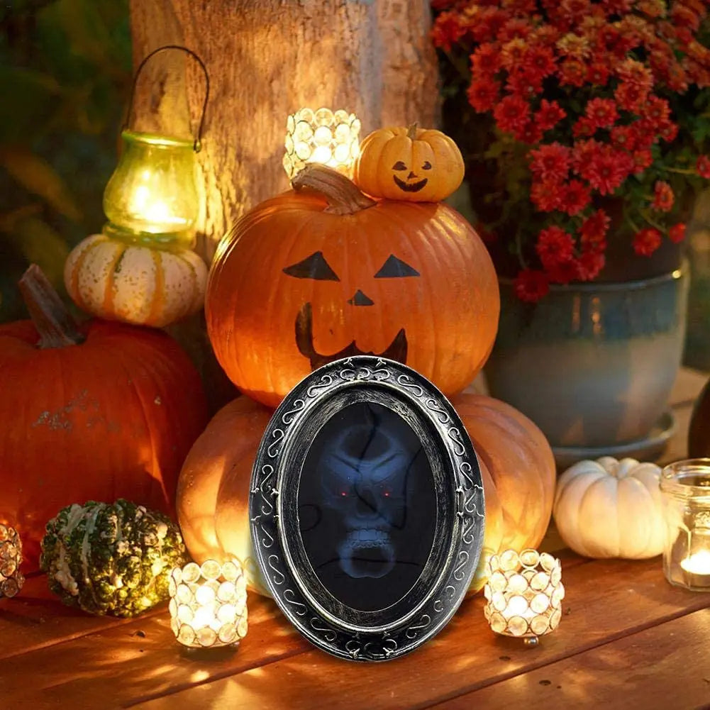 Espejo Embrujado Activado por Movimiento, Espejo Embrujado Aterrador con Sonido Espeluznante - Retrato Luminoso Decoración de Utilería de Halloween