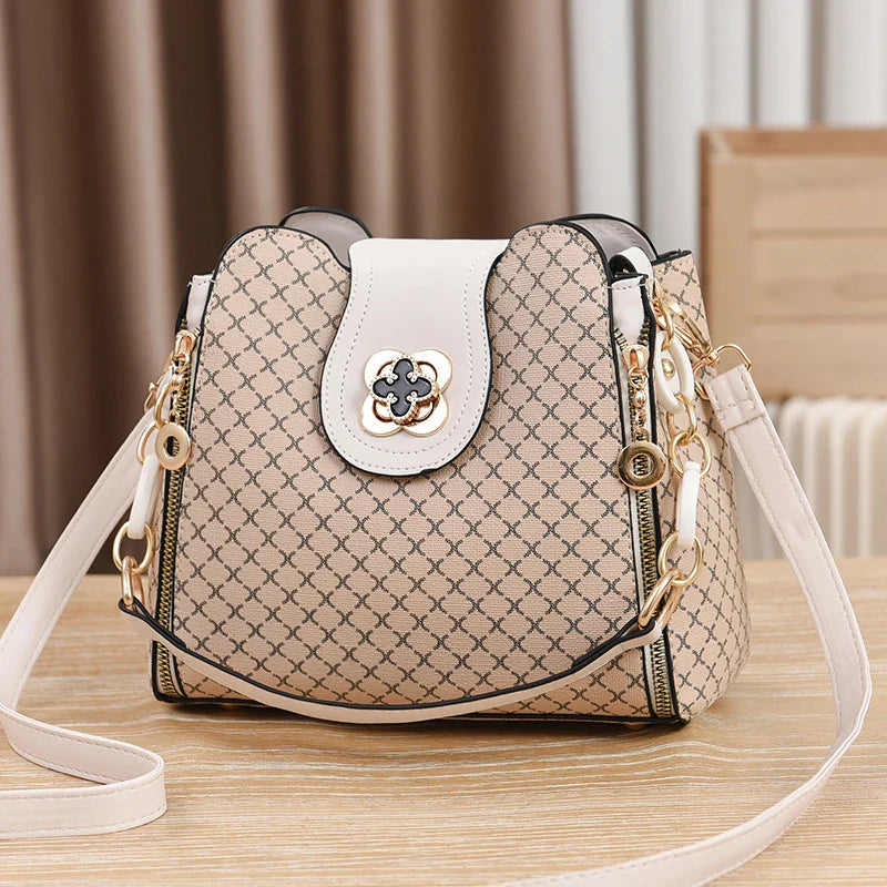New Women Handbag Bag Luxury Design Bucket Shoulder Crossbody Bag Flip Check Print Large Capacity Single Shoulder Straddle Bag Yogodlns Outlet Store