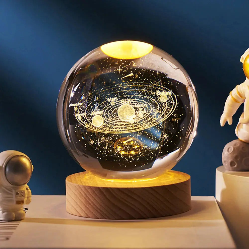 View details for 3D Crystal Ball LED Night Light Moon Saturn Planets Lamp Galaxy 