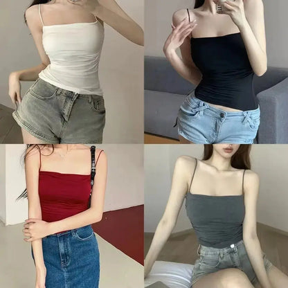 Nuevo top halter para mujer, verano, estilo coreano, tendencia de moda, incorporado