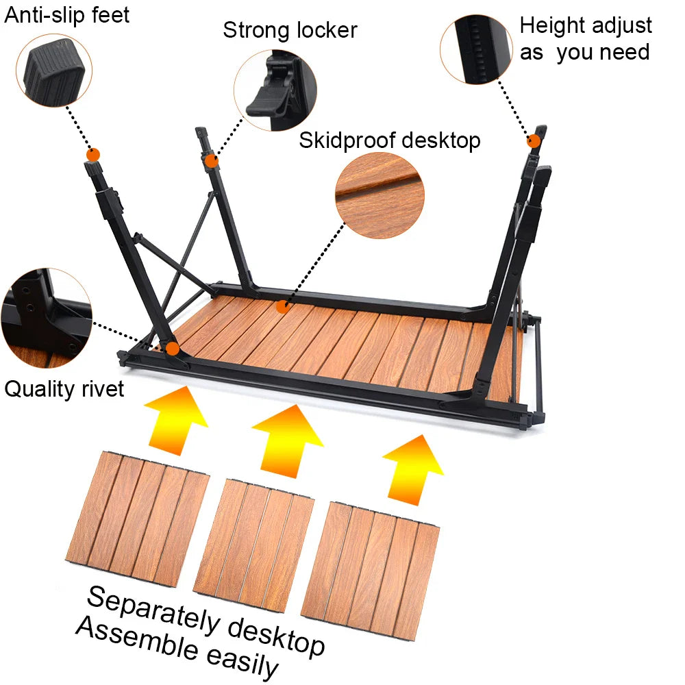Portable IGT Wood Camping Table with Removable Gas Stove and BBQ Grill Stone's Store