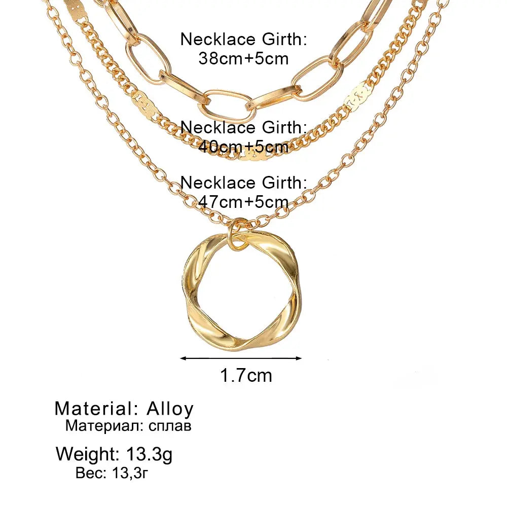 IPARAM Gold Color Multi Layered Chains Necklace for Women Girls Circle