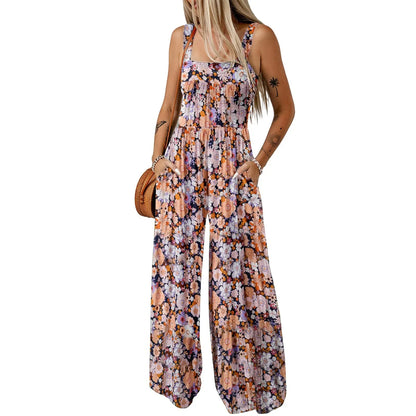 Bloom & Move: Floral Sleeveless Jumpsuit with Pockets