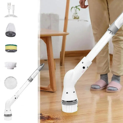 Cordless Electric Cleaning Brush With 4 Replaceable Heads Auto Spin