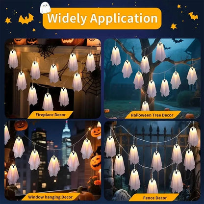 Halloween Ghost String Lights, 10PCS LED Spooky Hanging Ghosts Decor, Light Up Glow Garland, 8 Modes Waterproof String Garland
