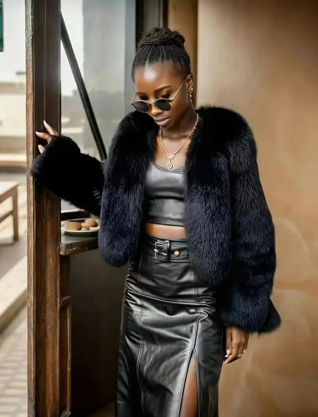 Imitation fur black style jacket coat coat imitation fox fur warm AliExpress