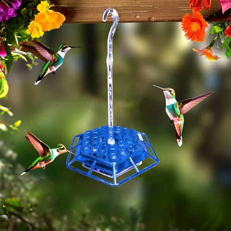 Comedero hexagonal para pájaros silvestres con gancho, comedero para colibríes, comedero para pájaros de jardín, dispensador de agua para mascotas de bosque