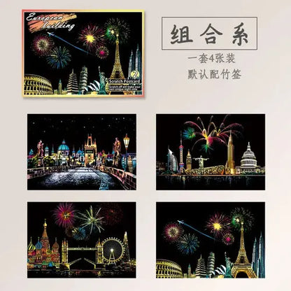 4Pcs Children DIY Night Scene Art Scratch Painting Toys City Building AliExpress