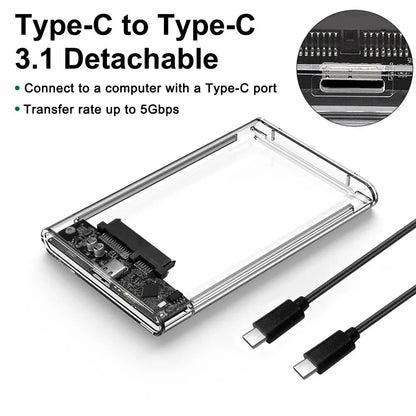 2.5 Inch HDD SSD Case SATA to USB 3.1 Type C 4TB Transparent External Hard Drive Housing Compatible UASP SATA III Laptop BEST Tools House Store