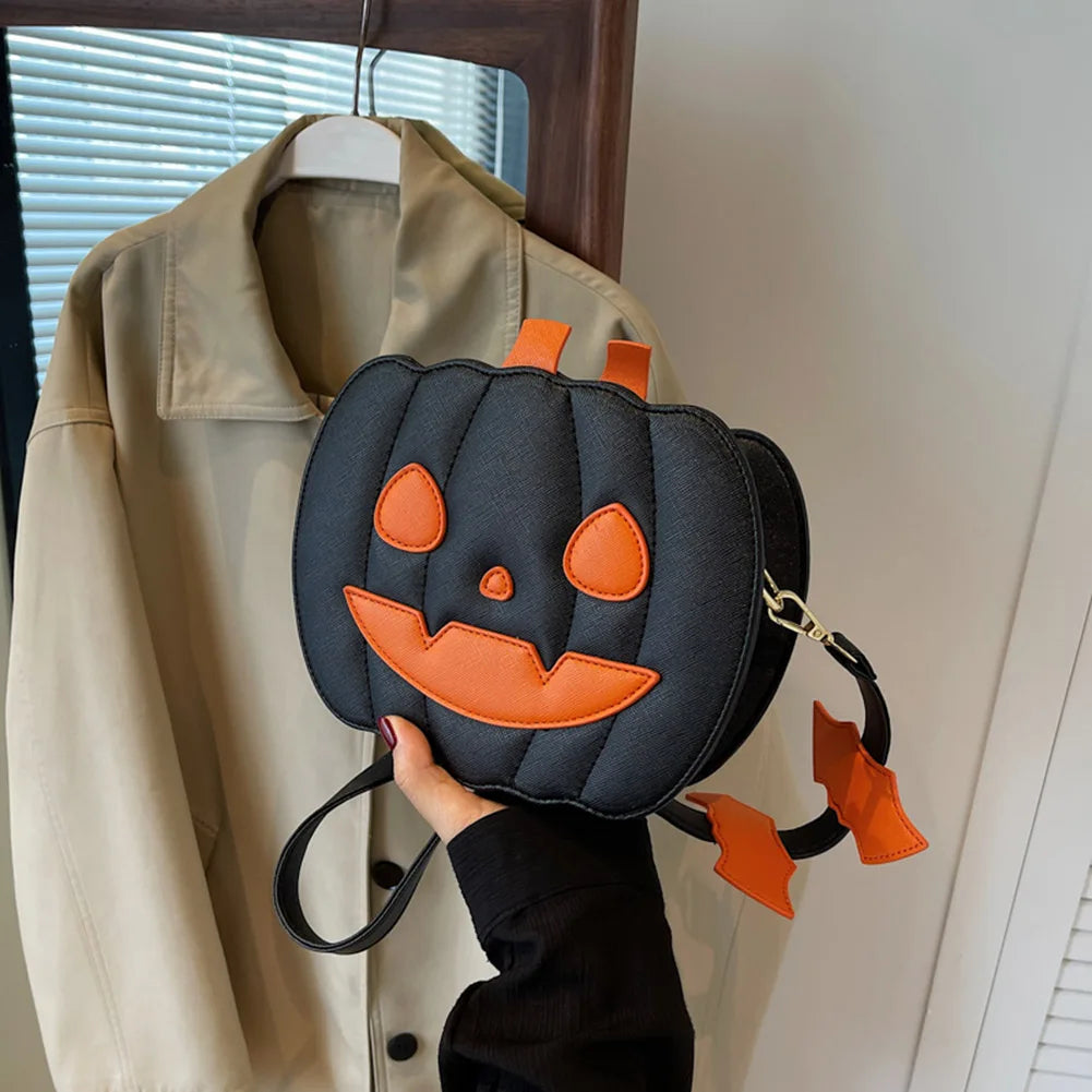 Bolso de mujer Bolso cruzado de calabaza Bandolera de piel sintética Novedoso monedero de calabaza con cremallera Correa ajustable Bolso divertido de Halloween
