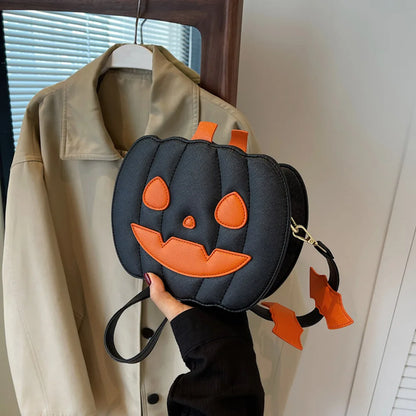 Women's bag Pumpkin Crossbody Bag shoulder bag PU Leather Novelty Pumpkin Purse with Zipper Adjustable Strap Halloween Funny Bag