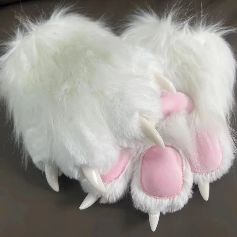 Guantes Kawaii de dibujos animados para disfraz, peludos, de piel, Kigurumi, de felpa, con patas de gato, guantes gruesos y cálidos con garras de gato, regalos