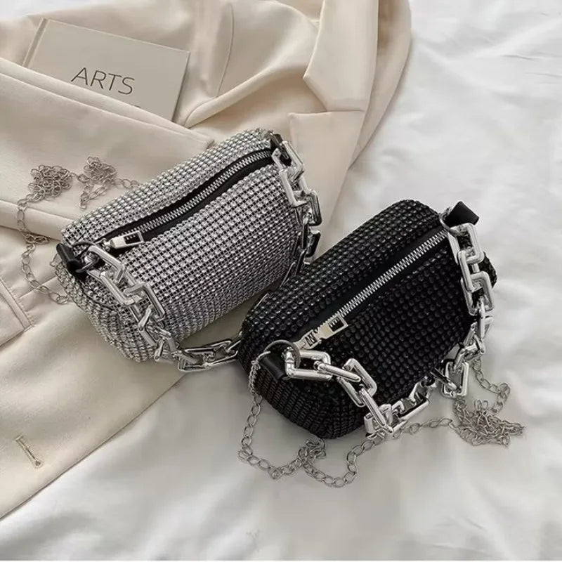 Allover Rhinestone Bucket Bag, Glitter Chain Prom Purse, Women's Mini Crossbody Bag (6.3*3.54) Inch Stone's Store