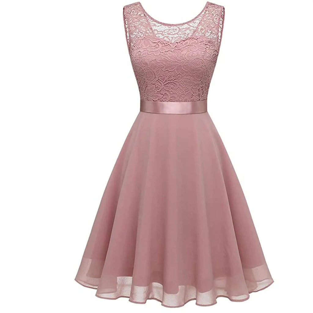 Chic Sleeveless Pink Lace Gown for Bridesmaids and Wedding Guests - Perfect for 2024 Celebrations Dress Shoes Women&#39;s Dropping Store