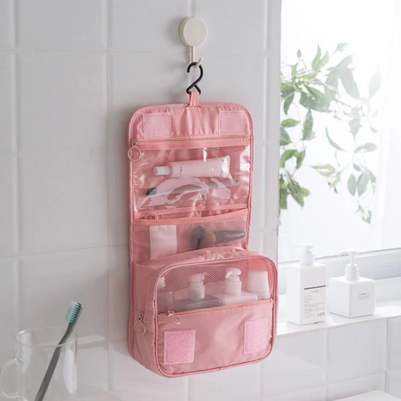 Bolsa de almacenamiento de viaje multifuncional, bolsa de maquillaje de doble capa de mano para mujer, bolsa de aseo de viaje para hombre