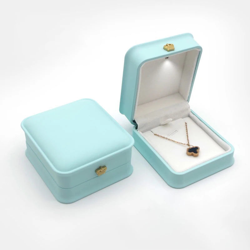 LED Jewelry Ring Box with Llight Luxury Crown Earrings Pendant Storage Display Proposal Wedding Gift Box Jewelry Organizer Box