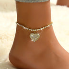 1PC Women's Simple and Premium Copper Inlaid Water Diamond Love Foot