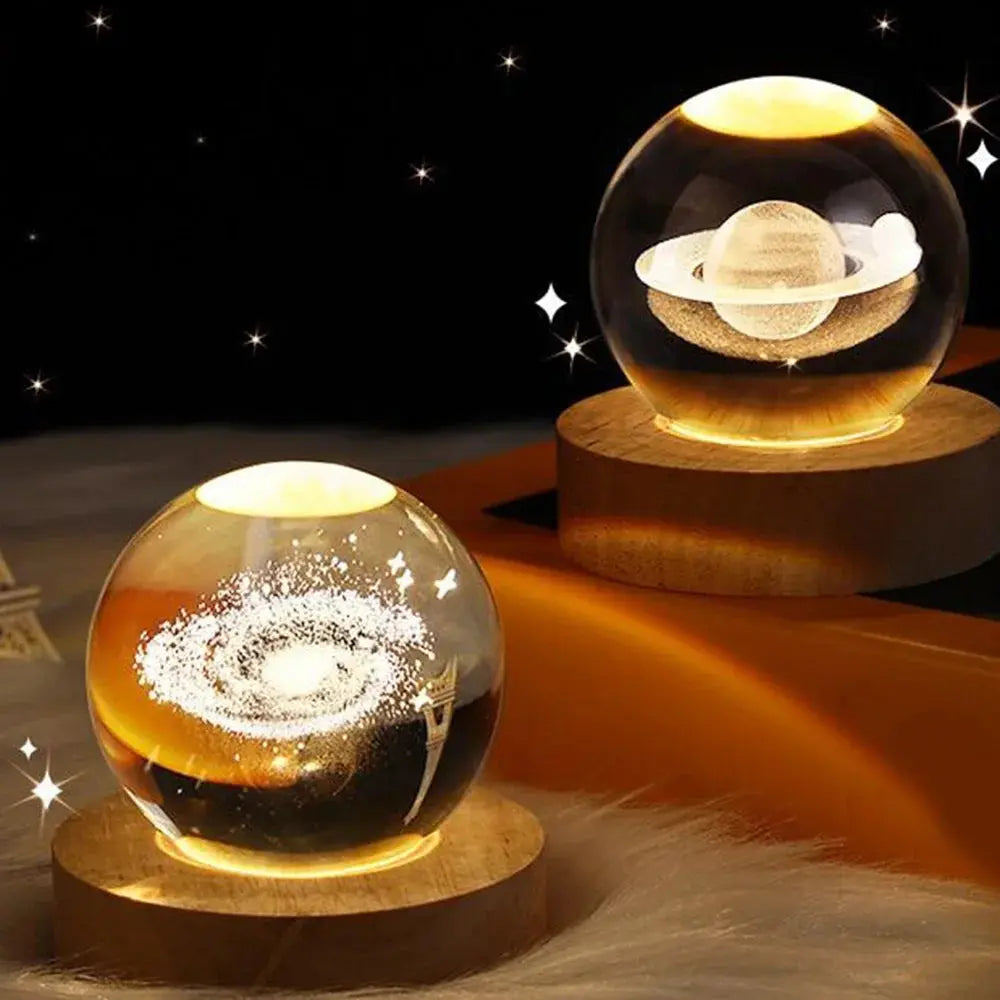 View details for 3D Crystal Ball LED Night Light Moon Saturn Planets Lamp Galaxy 