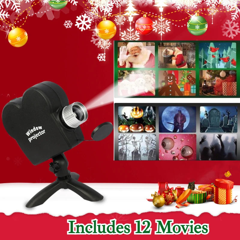 Christmas Halloween Window Projector Lamp Display Screen Outdoor Holiday Led Holographic Projection Lamp Cartoon Movie Home Deco