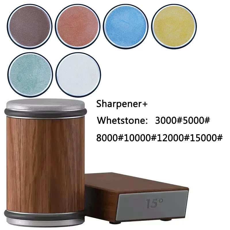 Pouring Rolling Knife Sharpener sapele Magnetic Holder Whetstone Sharpening Stone Kit 15 and 20 Degrees Angle Roller Accessory