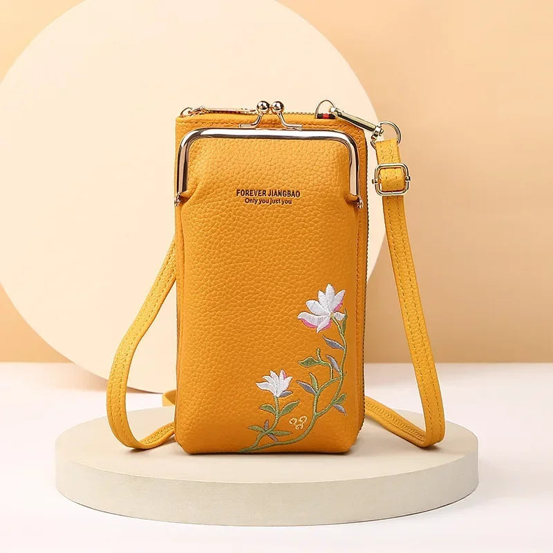 Embroidered Flower Phone Crossbody Bag with Lock - Shoulder Wallet HYX Fashion Life Store