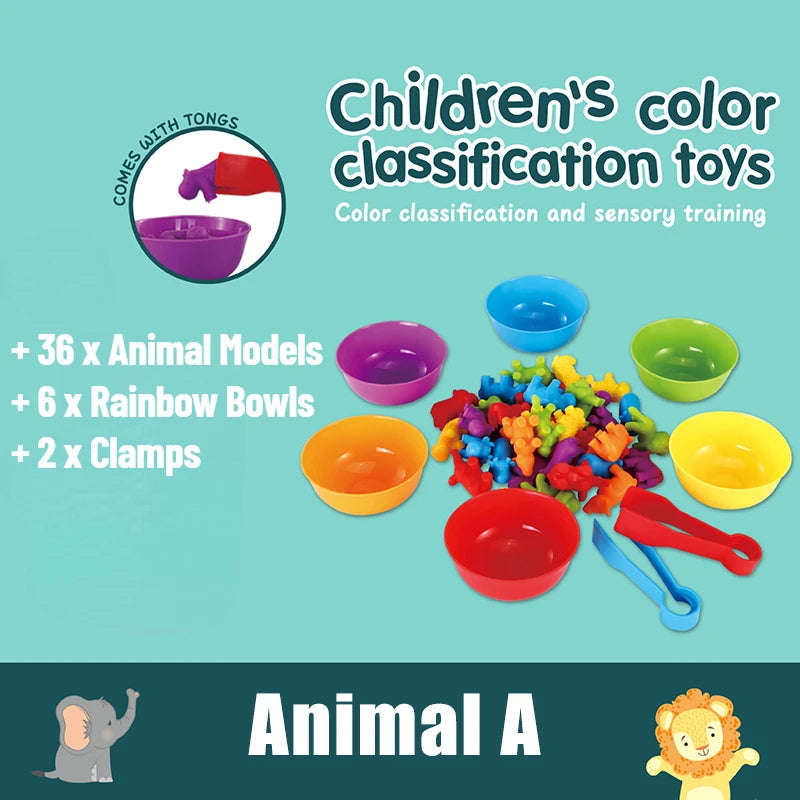 Kids Matching Game Learn Educational Toys Animal Cognition Rainbow Sort Fine Motor Training Montessori Sensory Puzzle Toy Gifts Kids Choice Store