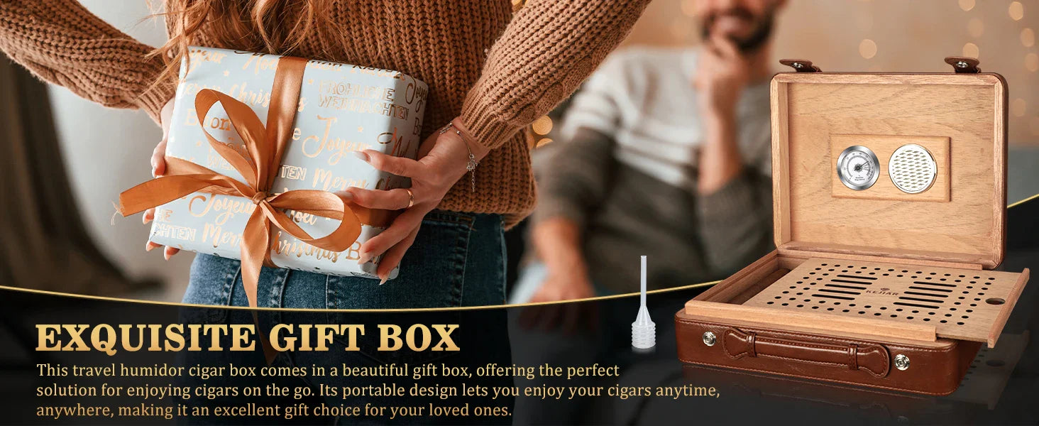 Cigar Humidor Case with Hygrometer, Humidor Box, Humidifier, Divider, Travel Cigar Case,Cedar Wood, Hold up to 50 Cigars XIFEI Official Store