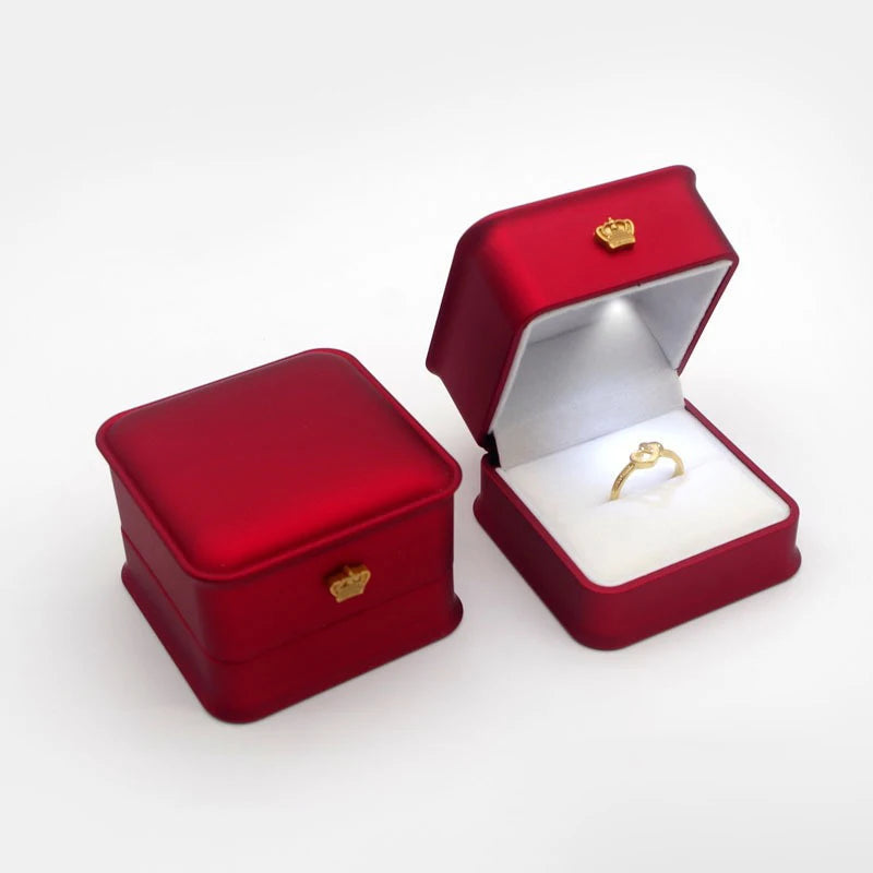 LED Jewelry Ring Box with Llight Luxury Crown Earrings Pendant Storage Display Proposal Wedding Gift Box Jewelry Organizer Box