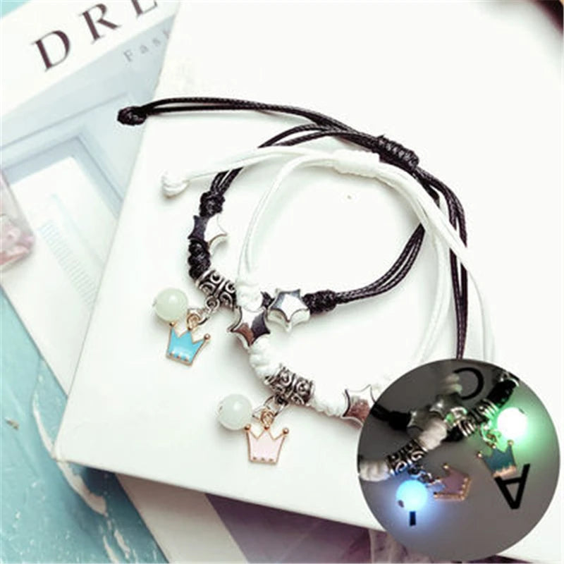 Luminous Beads Star Couple Bracelets For Women Men Charm Cat Flower Heart Key Lock Cross Matching Bracelets dropshipping-A Store