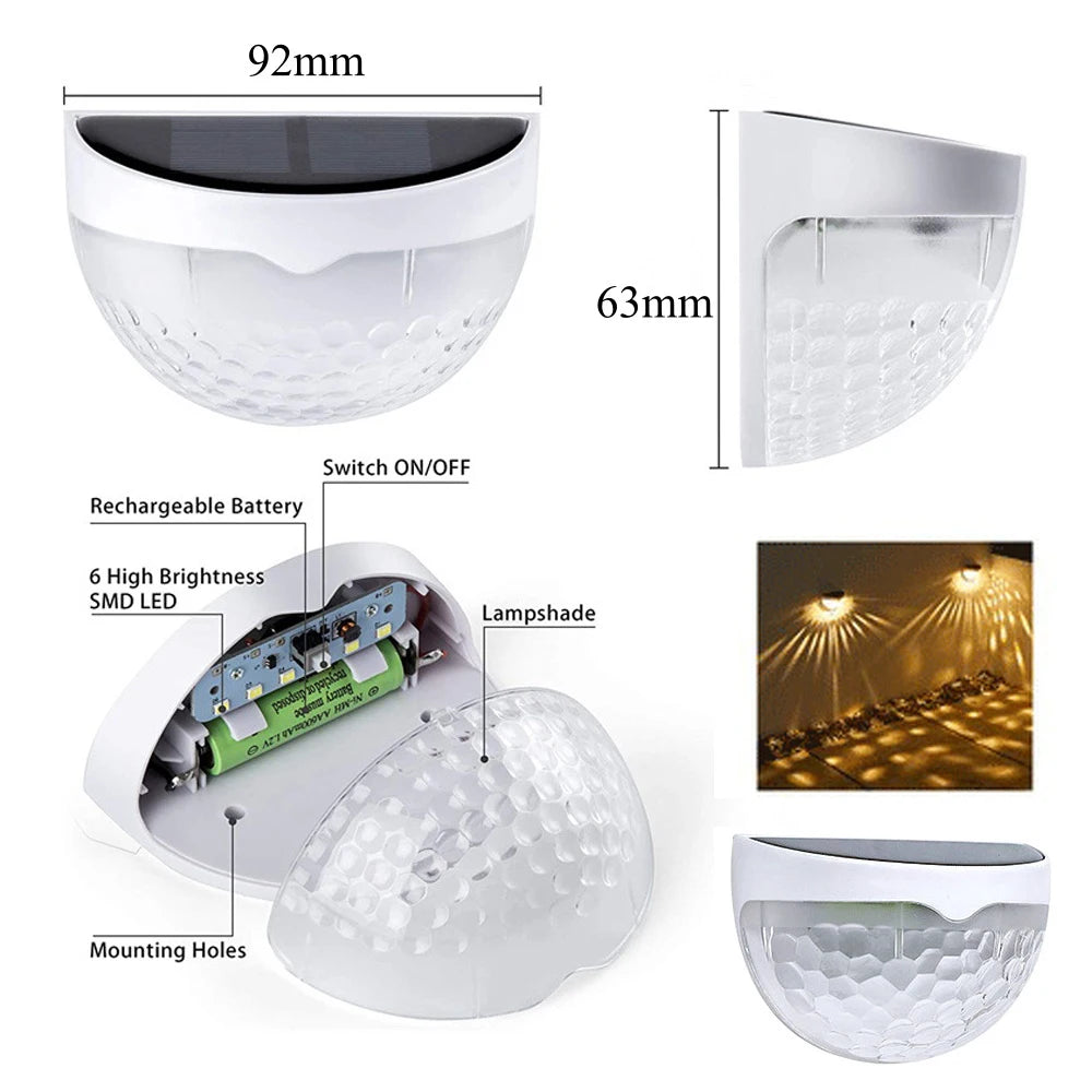 6PCS Solar Fence Lights Deck Lights Solar Wall Mount Outdoor Lamp White LED Lamp Lighting For Garden Home Patio Yard Camp Light